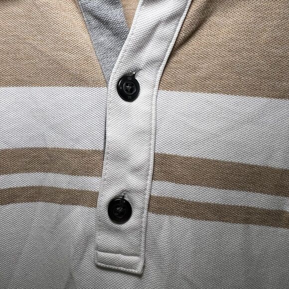 Banana Republic Polo Shirt Mens Size Large White Tan Gray Colorblock Elephant - Picture 6 of 12